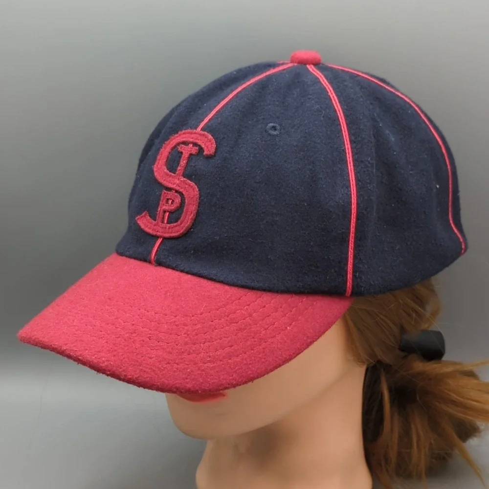 The Ville St Paul Saints Baseball Snapback 100% Wool Hat Cap Navy Blue/Red